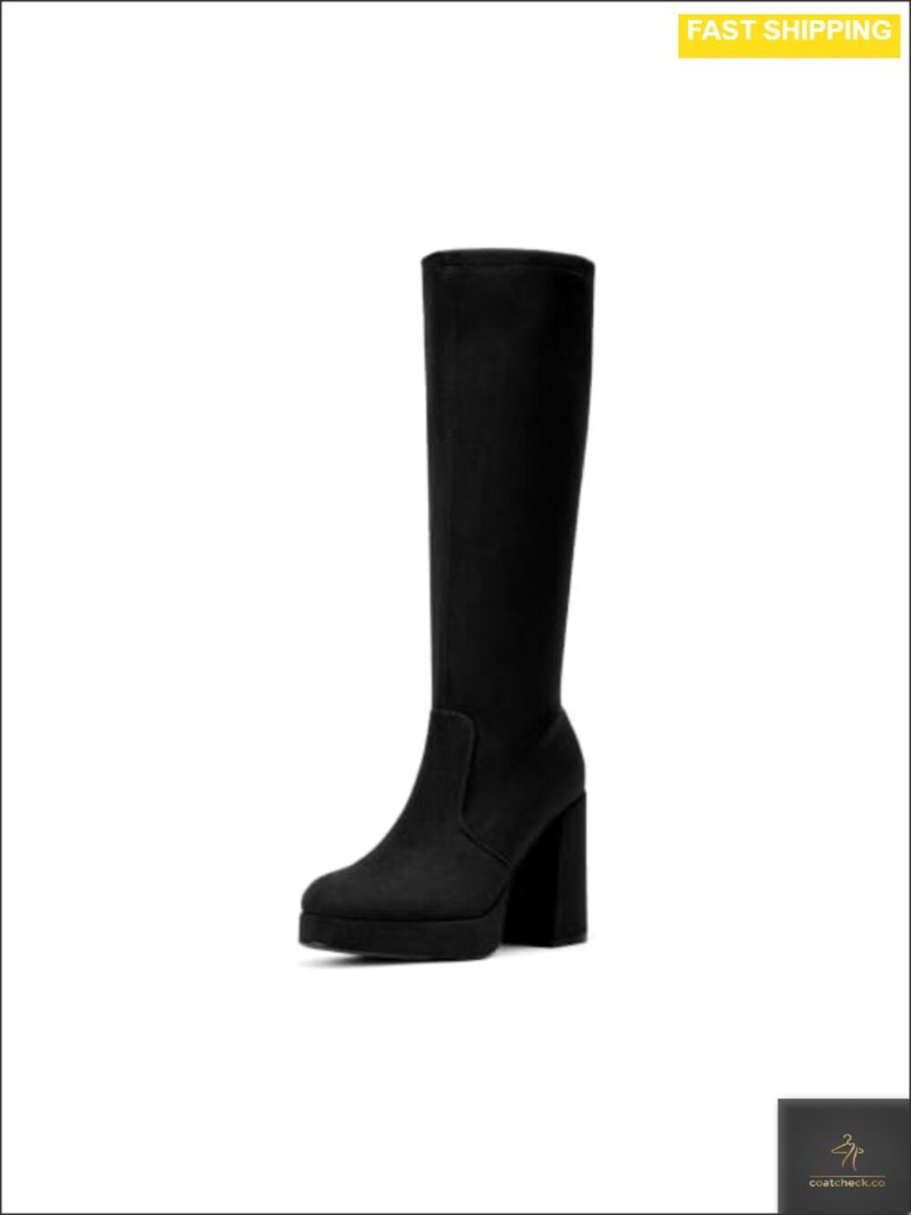 Women's Platform Knee High Boots Chunky Block Heel Faux Suede